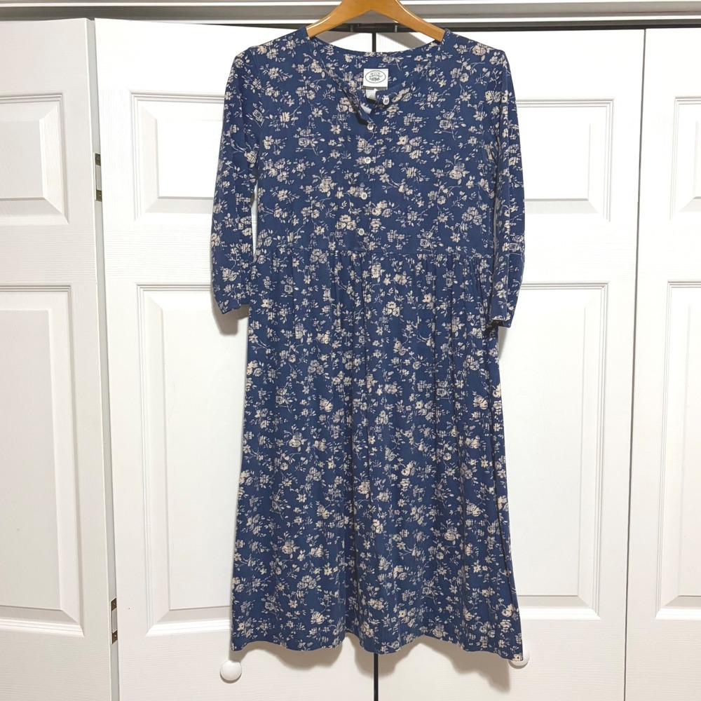 Laura Ashley Floral Midi Dress Women 6 Blue 90S UK Fall Butter Relax Cottagecore